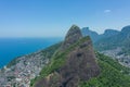Aerial view of Dois Irmaos with favelas at the foot of the hills in Rio de Janeiro