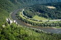 Domasinsky meander of Vah river and ruins of Starhrad castle, Slovakia Royalty Free Stock Photo