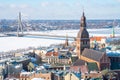 Aerial view of the Dome Cathedral and the House of the Blackheads in Riga, Latvia