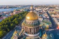 Aerial view dome of the Colonnade of St Isaac`s Cathedral, in background the Admiralty, Peter and Paul Fortress, the Winter Palac Royalty Free Stock Photo
