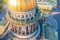 Aerial view dome and roof of the Colonnade of St Isaac`s Cathedral, overlooking historic part of the city Saint-Petersburg