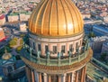 Aerial view dome and roof of the Colonnade of St Isaac`s Cathedral, overlooking historic part of the city Saint-Petersburg