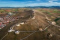 Aerial view of Don Quixote windmills in Consuegra, Toledo, Spain