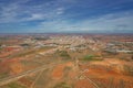 Aerial view of Don Quixote windmills village of Consuegra and surrounding farmland, Spain