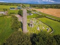 Aerial view. Donaghmore Round Tower. Navan. co. Meath. Ireland Royalty Free Stock Photo