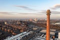 Aerial view of Doncaster cityscape skyline with the Peglers chimney prominent