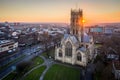 Aerial view of Doncaster Minster church at sunset Royalty Free Stock Photo