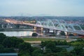 Aerial view of Tru bridge crossing Red River at twilight in Hanoi, Vietnam Royalty Free Stock Photo