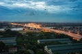 Aerial view of Tru bridge crossing Red River at twilight in Hanoi, Vietnam Royalty Free Stock Photo