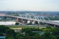 Aerial view of Tru bridge crossing Red River at twilight in Hanoi, Vietnam Royalty Free Stock Photo