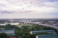 Aerial view of Tru bridge crossing Red River at twilight in Hanoi, Vietnam Royalty Free Stock Photo