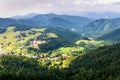 Letecký pohľad na obec Donovaly obklopenú horami, Slovensko