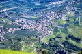 Aerial view Dorf Tirol, vacation resort with apple orchads, Tirol Castle, hiking trails, , Alto Adige, South Tyrol, Italy