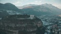 Aerial view of Doss Trento, a major historic landmark of Trento, Italy