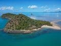 Aerial view of Double Island, palm Cove with crystal clear water and blue sky Royalty Free Stock Photo