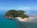 Aerial view of Double Island, palm Cove with crystal clear water and blue sky Royalty Free Stock Photo