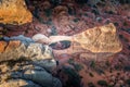 Aerial view on the Double O Arch in the Arches National Park Royalty Free Stock Photo