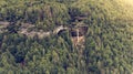 Aerial view of double water fall in a forest. Royalty Free Stock Photo