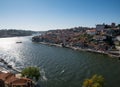 Aerial view Douro River, Porto, Portugal with traditional rabelo boats