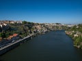 Aerial view Douro River in Porto towards Infant Henrique Bridge