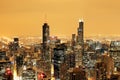 Aerial view of downtown Chicago on a foggy winter night Royalty Free Stock Photo