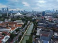 Aerial view in downtown city of Jakarta, Asia, Indonesia, during the day