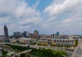 Aerial view of downtown Cleveland and Progressive Field