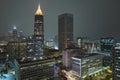 Aerial view of downtown district of Atlanta city in Georgia, USA. Brightly illuminated high skyscraper buildings in Royalty Free Stock Photo