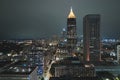 Aerial view of downtown district of Atlanta city in Georgia, USA. Brightly illuminated high skyscraper buildings in Royalty Free Stock Photo