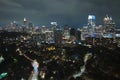 Aerial view of downtown district of Atlanta city in Georgia, USA. Brightly illuminated high skyscraper buildings in Royalty Free Stock Photo