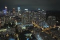 Aerial view of downtown district of Atlanta city in Georgia, USA. Brightly illuminated high skyscraper buildings in Royalty Free Stock Photo