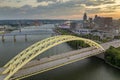 Aerial view of downtown district highway traffic in Cincinnati city, Ohio at night. Brightly illuminated high skyscraper Royalty Free Stock Photo