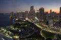 Aerial view of downtown district of of Miami Brickell in Florida, USA at night. High commercial and residential Royalty Free Stock Photo