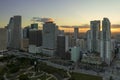 Aerial view of downtown district of of Miami Brickell in Florida, USA at sunset. High skyscraper buildings and street Royalty Free Stock Photo