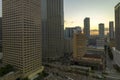 Aerial view of downtown district of of Miami Brickell in Florida, USA at sunset. High skyscraper buildings and street Royalty Free Stock Photo