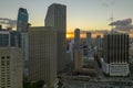 Aerial view of downtown district of of Miami Brickell in Florida, USA at sunset. High skyscraper buildings and street Royalty Free Stock Photo