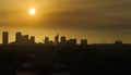 Aerial view of downtown district of Tampa city in Florida, USA at sunset. Dark silhouette of high skyscraper office Royalty Free Stock Photo