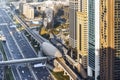 Aerial view of a Downtown Dubai. Sheikh Zayed Road Dubai, Downtown, United Arab Emirates.