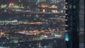 Aerial view from Downtown of Dubai to port night timelapse Royalty Free Stock Photo