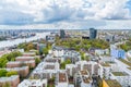 Aerial view of downtown of  Hamburg with harbor and modern buildings of Hamburg, Germany, view from the clock tower of Church of Royalty Free Stock Photo