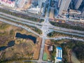 Aerial view of downtown intersection Royalty Free Stock Photo