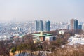 Aerial view of downtown with lots of skyscrapers and rooftops in Seoul, view from the Namsan Mountain in south central Seoul, Royalty Free Stock Photo