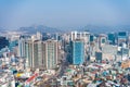 Aerial view of downtown with lots of skyscrapers and rooftops in Seoul, view from the Namsan Mountain in south central Seoul, Royalty Free Stock Photo