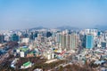 Aerial view of downtown with lots of skyscrapers and rooftops in Seoul, view from the Namsan Mountain in south central Seoul, Royalty Free Stock Photo