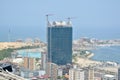 Aerial view of downtown Luanda, bay and Port of Luanda, marginal and central buildings, in Angola