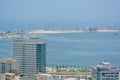 Aerial view of downtown Luanda, bay and Port of Luanda, marginal and central buildings, in Angola