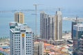 Aerial view of downtown Luanda, bay and Port of Luanda, marginal and central buildings, in Angola