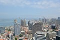 Aerial view of downtown Luanda, bay and Port of Luanda, marginal and central buildings, in Angola