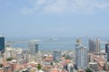 Aerial view of downtown Luanda, bay and Port of Luanda, marginal and central buildings, in Angola