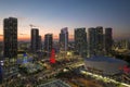 Aerial view of downtown office district of of Miami Brickell in Florida, USA at night. High commercial and residential Royalty Free Stock Photo